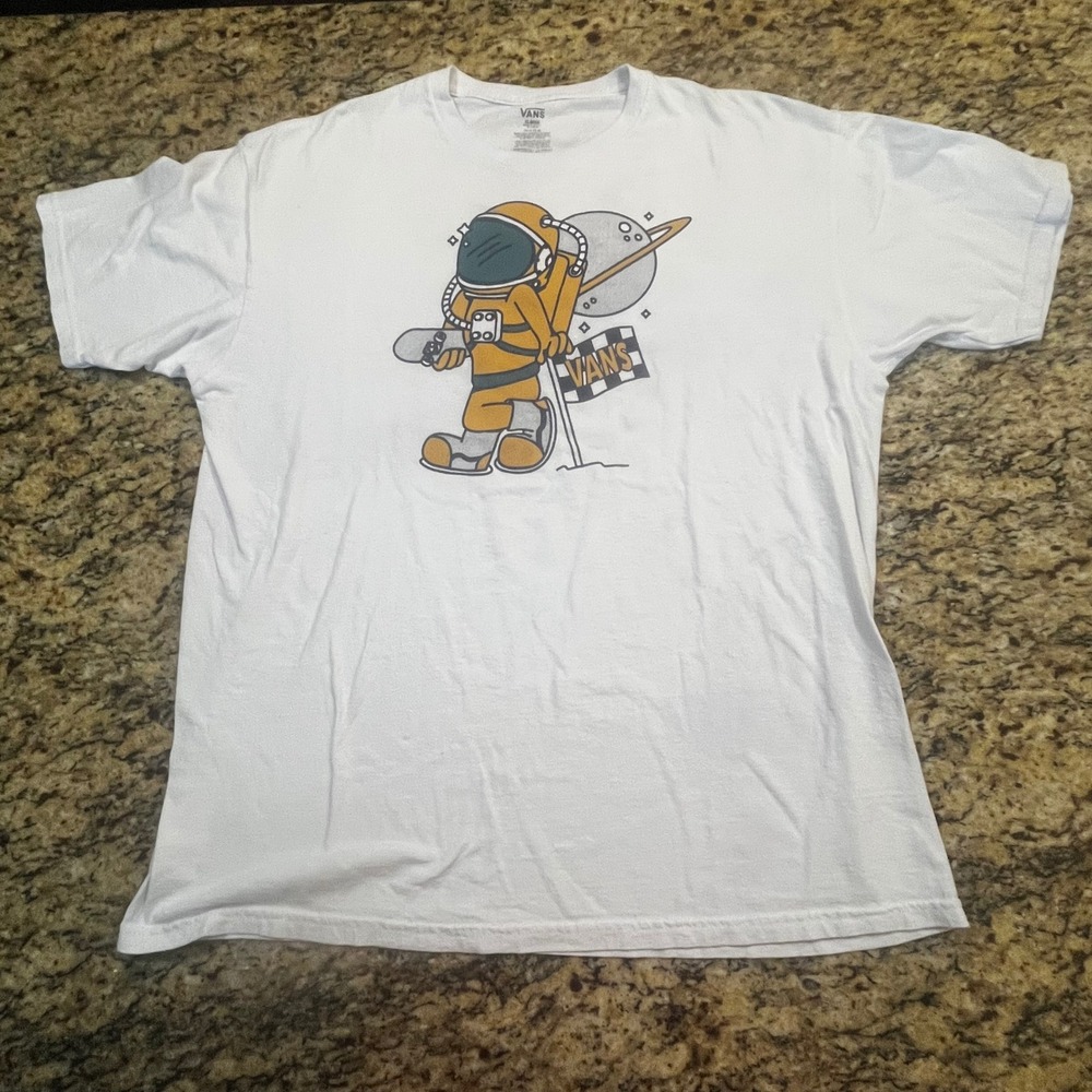 Vans Off The Wall Mens XL White Astronaut Skater Graphic T-Shirt Short Sleeve